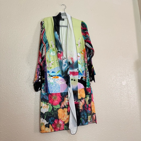 Lee Anderson Vintage Art to Wear Mixed Media Floral Long Lightweight Jacket - Picture 6 of 6